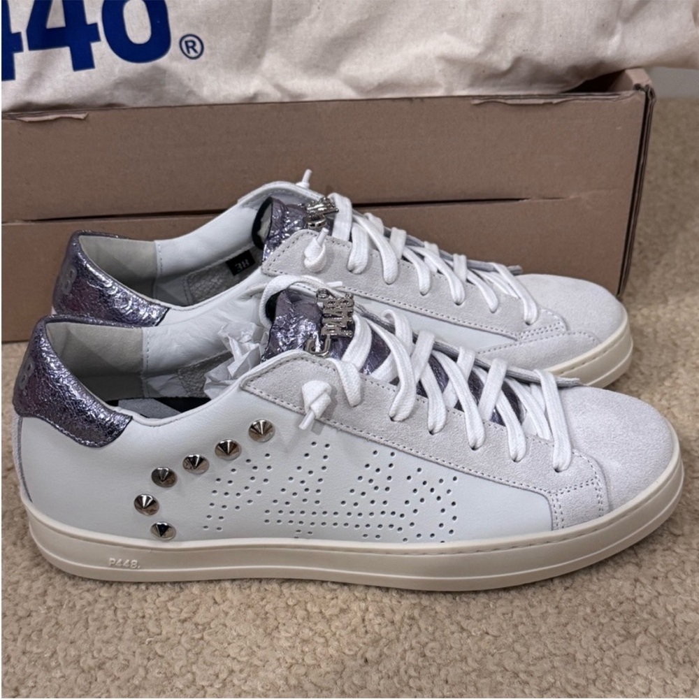 P448 White / Lilac Leather Sneakers Women’s 38 US 7.5 - 8
